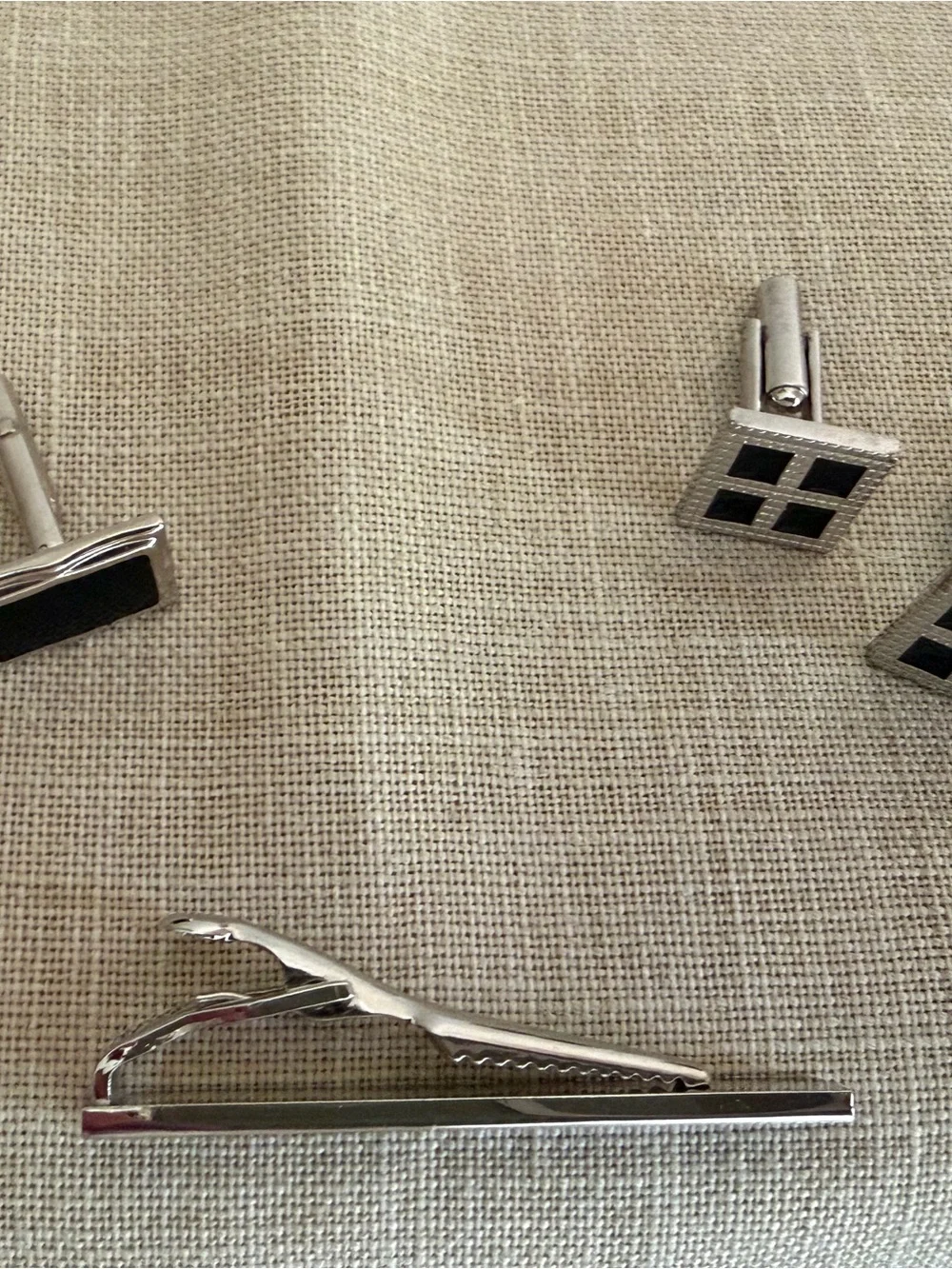 2 Sets of Silver and Black Cufflinks & Tie Bar  - Men's Accessory set